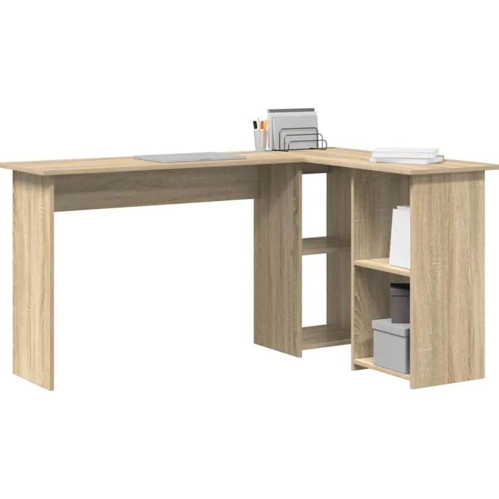 Kantoormeubelen*vidaXL Bureau met plank 142 x 102 x 73 cm Bewerkt hout Sonoma eiken