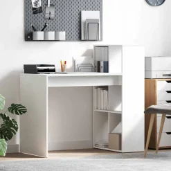 Kantoormeubelen*vidaXL Bureau met plank 108 x 55 x 103.5 cm Bewerkt hout Wit