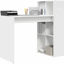 Kantoormeubelen*vidaXL Bureau met plank 108 x 55 x 103.5 cm Bewerkt hout Wit
