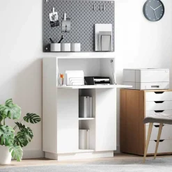 Kantoormeubelen*vidaXL Bureau met plank 71,5 x 31,5 x 106,5 cm Bewerkt hout Wit