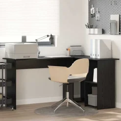 Kantoormeubelen*vidaXL Bureau met plank 142 x 102 x 73 cm Bewerkt hout Zwart eiken