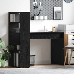 Kantoormeubelen*vidaXL Bureau met plank 113 x 54 x 120 cm Bewerkt hout Zwart eiken