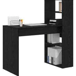 Kantoormeubelen*vidaXL Bureau met plank 113 x 54 x 120 cm Bewerkt hout Zwart eiken