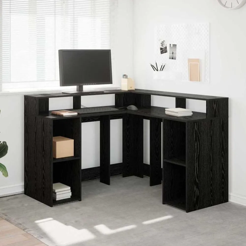 Bureau met plank 130 x 130 x 91 cm Bewerkt hout>vidaXL Sale