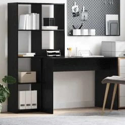 Kantoormeubelen*vidaXL Bureau met plank 138,5 x 55 x 143 cm Bewerkt hout Zwart eiken