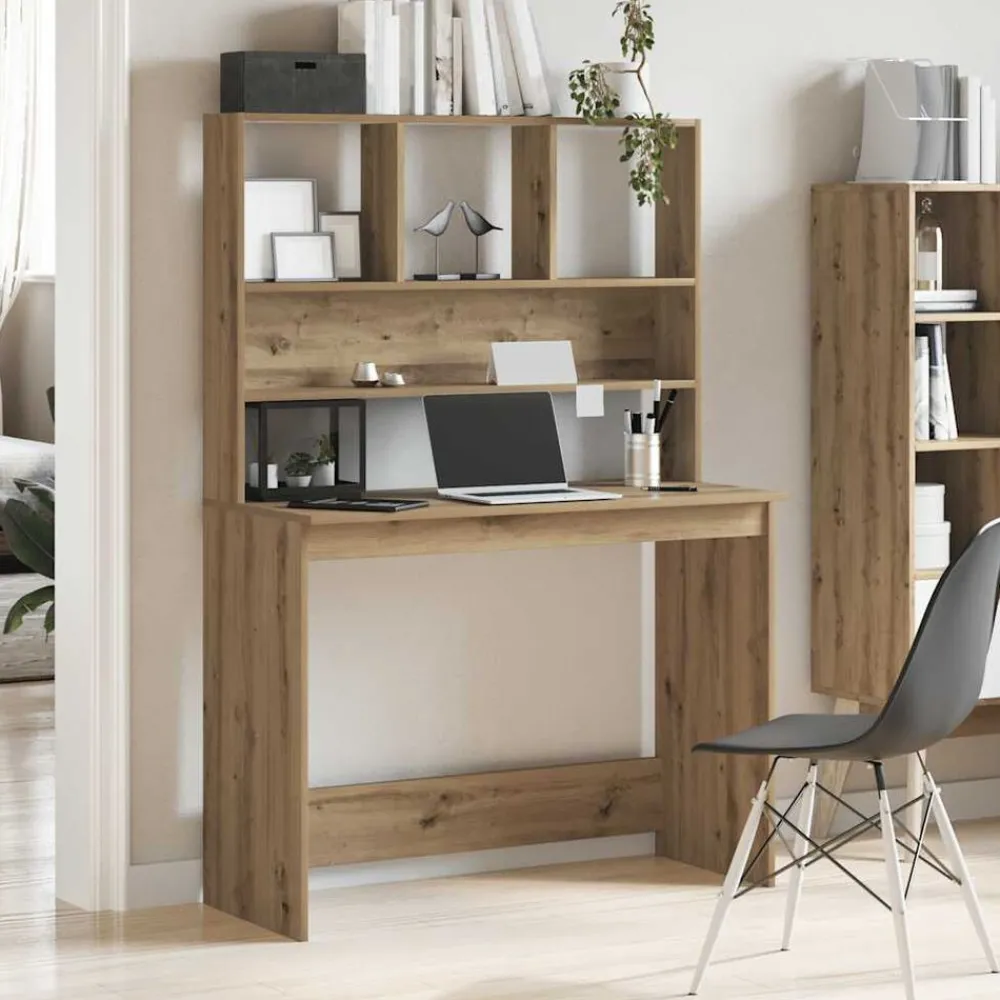 Kantoormeubelen*vidaXL Bureau met schappen 102x45x148 cm bewerkt hout artisanaal eiken artisanaal eikenkleurig