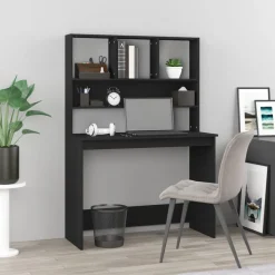 Kantoormeubelen*vidaXL Bureau met schappen 102x45x148 cm bewerkt hout Zwart