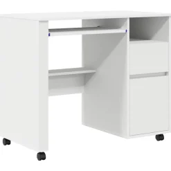 Kantoormeubelen*vidaXL Bureau met Wielen met lade 91 x 50 x 77 cm Bewerkt hout Wit