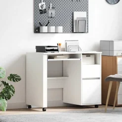 Kantoormeubelen*vidaXL Bureau met Wielen met lade 91 x 50 x 77 cm Bewerkt hout Wit