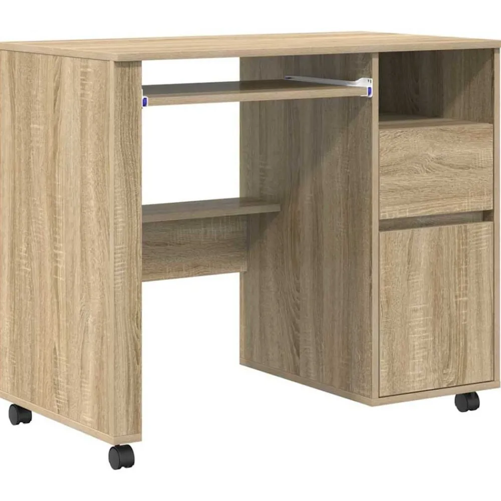 Kantoormeubelen*vidaXL Bureau met Wielen 91 x 50 x 77 cm Bewerkt hout Sonoma eiken