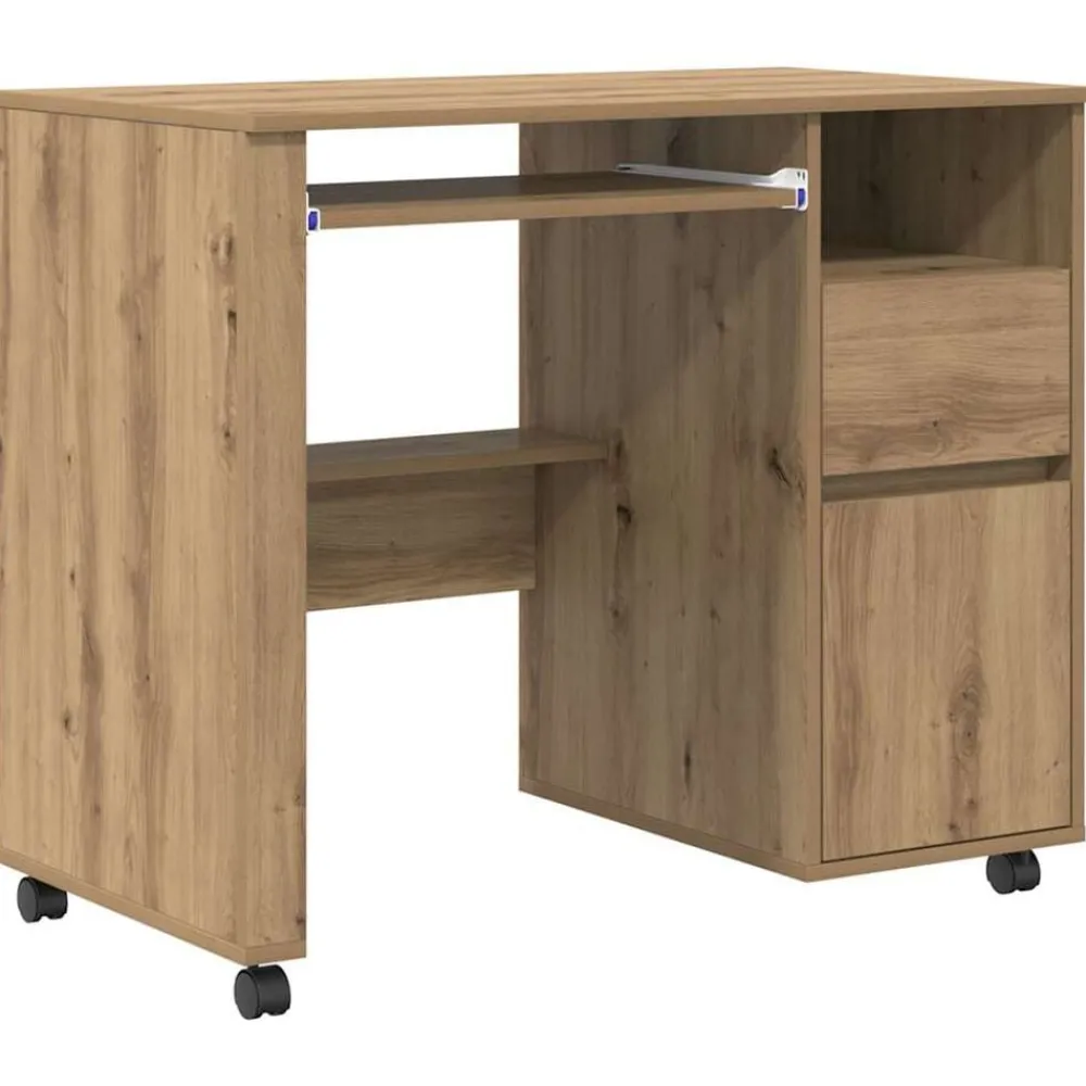 Bureau met Wielen Artisan Eiken 91 x 50 x 77 cm Bewerkt hout>vidaXL Outlet