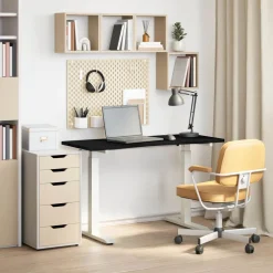 Kantoormeubelen*vidaXL Bureau 120 x 60 cm Massief Eikenhout Wit en donkerbruin