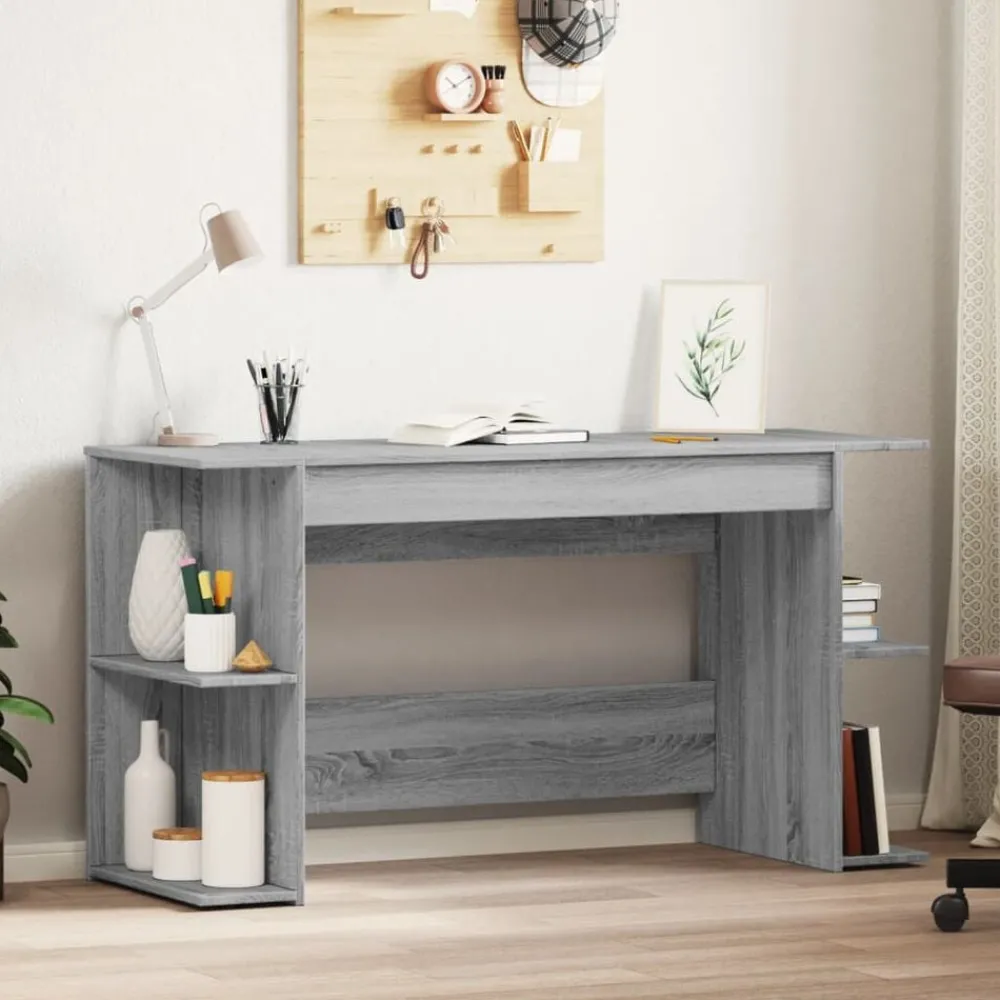 Kantoormeubelen*vidaXL Bureau 140x50x75 cm bewerkt hout eikenkleurig Grijs sonoma
