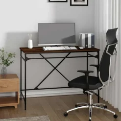 Kantoormeubelen*vidaXL Bureau 100x50x75 cm bewerkt hout en ijzer bruin eikenkleur