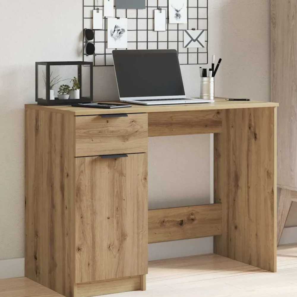 Kantoormeubelen*vidaXL Bureau 100x50x75 cm bewerkt hout artisanaal eikenkleur artisanaal eikenkleurig