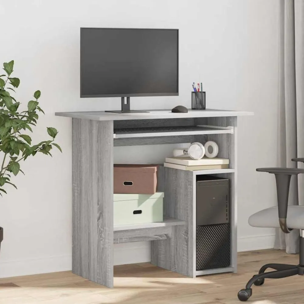 Kantoormeubelen*vidaXL Bureau 80x45x74 cm bewerkt hout eikenkleurig Grijs sonoma