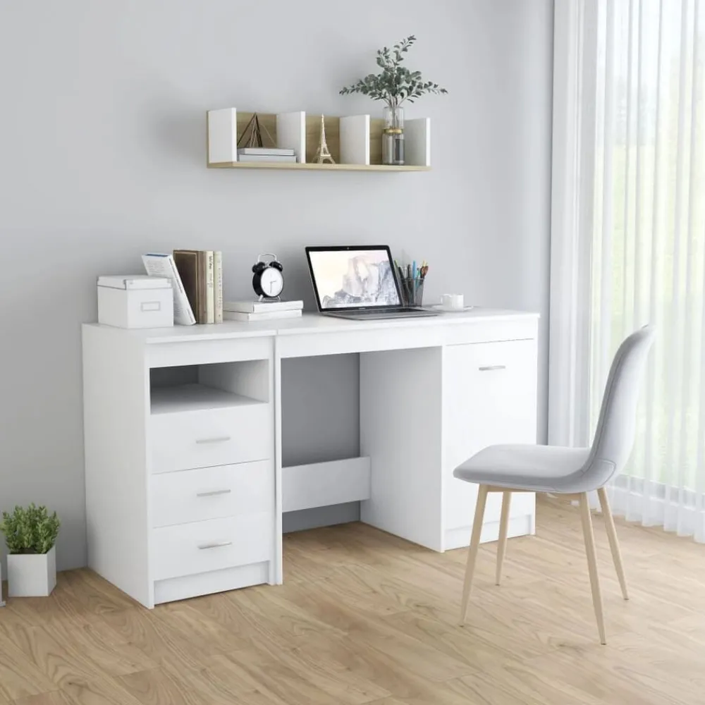 Kantoormeubelen*vidaXL Bureau 140x50x76 cm bewerkt hout Wit