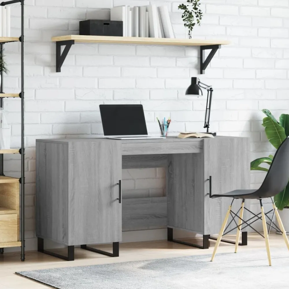 Kantoormeubelen*vidaXL Bureau 140x50x75 cm bewerkt hout eikenkleurig Grijs sonoma