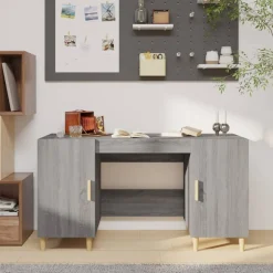 Kantoormeubelen*vidaXL Bureau 140x50x75 cm bewerkt hout eikenkleurig Grijs sonoma