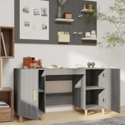 Kantoormeubelen*vidaXL Bureau 140x50x75 cm bewerkt hout eikenkleurig Grijs sonoma