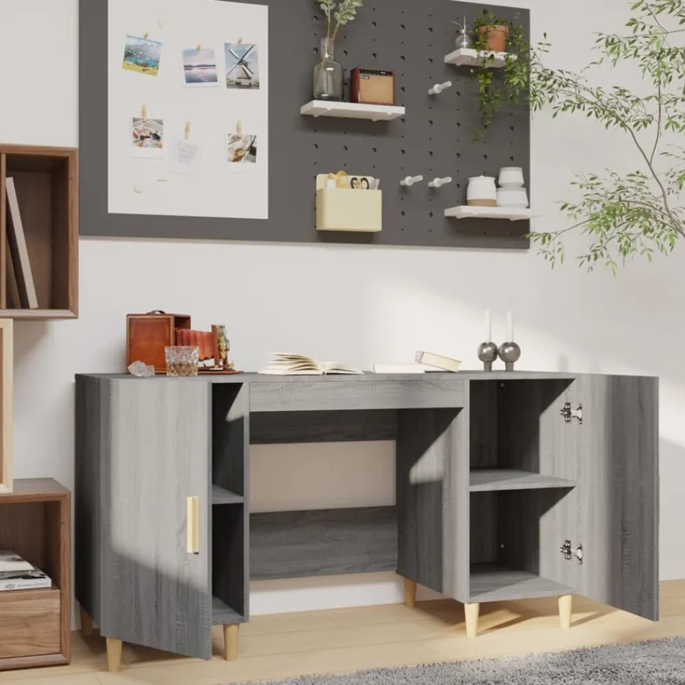 Kantoormeubelen*vidaXL Bureau 140x50x75 cm bewerkt hout eikenkleurig Grijs sonoma