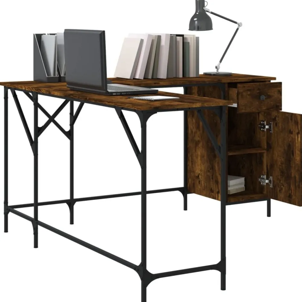 Kantoormeubelen*vidaXL Bureau 141x141x75 cm bewerkt hout kleurig Gerookt eiken