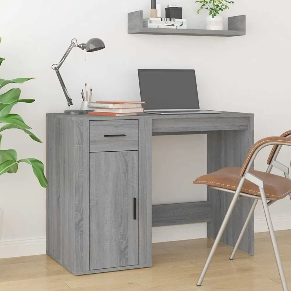 Kantoormeubelen*vidaXL Bureau 100x49x75 cm bewerkt hout eikenkleurig Grijs sonoma
