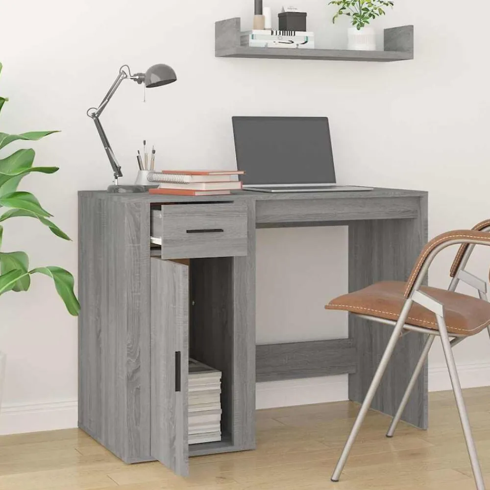 Kantoormeubelen*vidaXL Bureau 100x49x75 cm bewerkt hout eikenkleurig Grijs sonoma