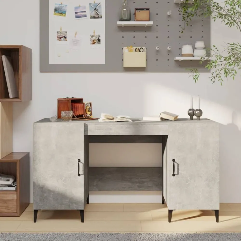 Kantoormeubelen*vidaXL Bureau 140x50x75 cm bewerkt hout Betongrijs