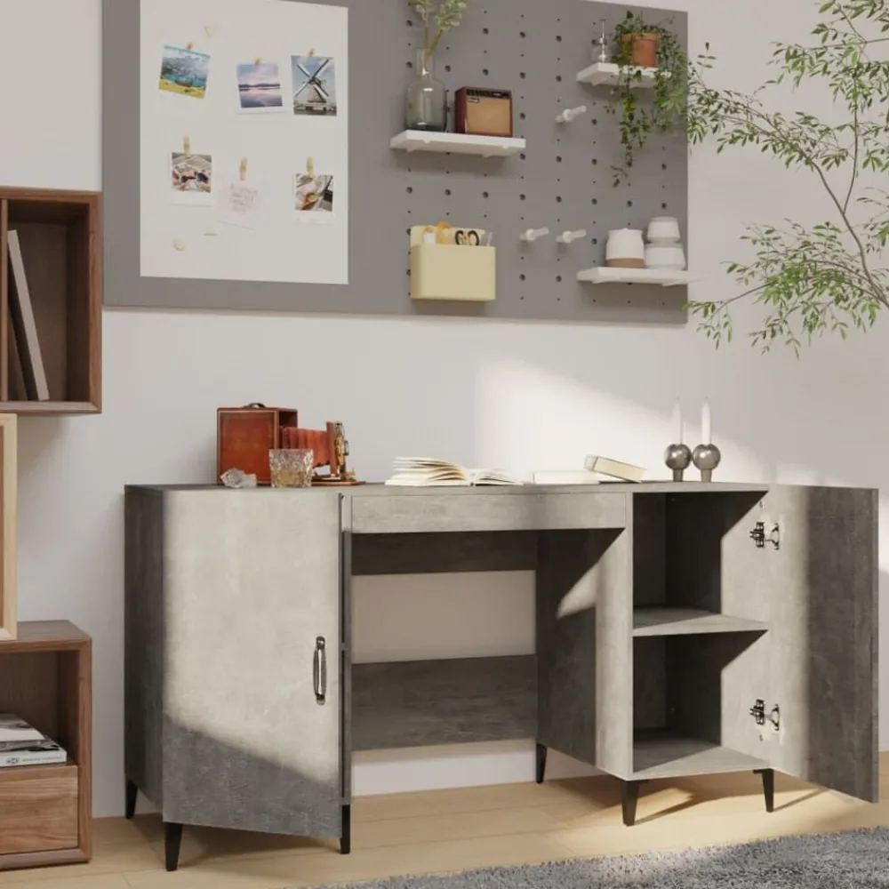 Kantoormeubelen*vidaXL Bureau 140x50x75 cm bewerkt hout Betongrijs