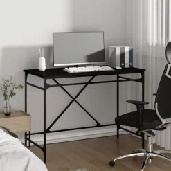 Kantoormeubelen*vidaXL Bureau 100x50x75 cm bewerkt hout en ijzer Zwart