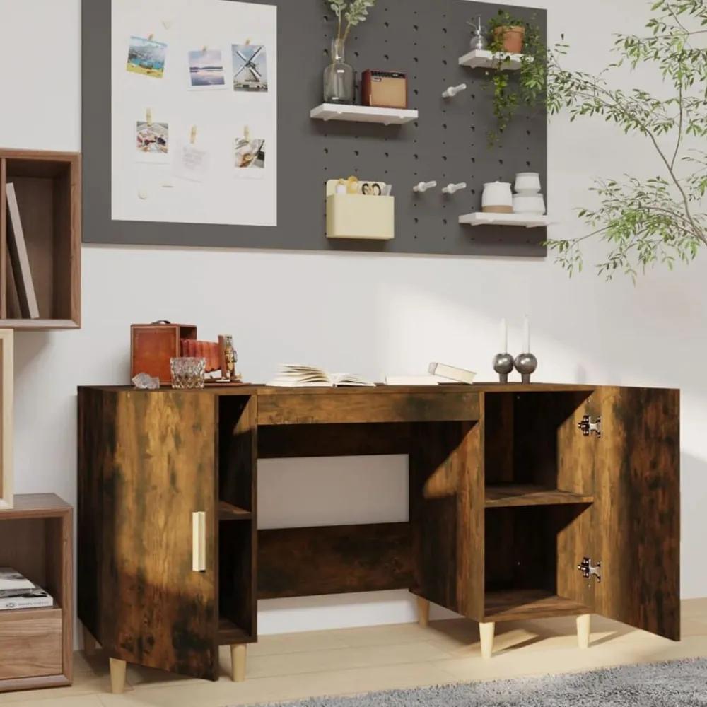 Kantoormeubelen*vidaXL Bureau 140x50x75 cm bewerkt hout kleurig Gerookt eiken