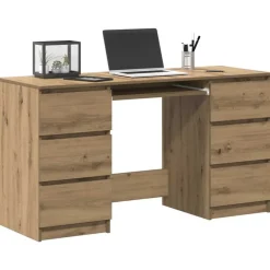 Bureau 140x50x77 cm bewerkt hout artisanaal eikenkleur><noscript><img width=