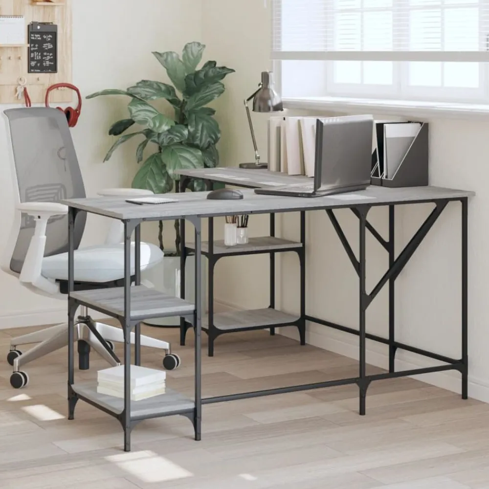 Kantoormeubelen*vidaXL Bureau 139x139x75 cm bewerkt hout eikenkleurig Grijs sonoma