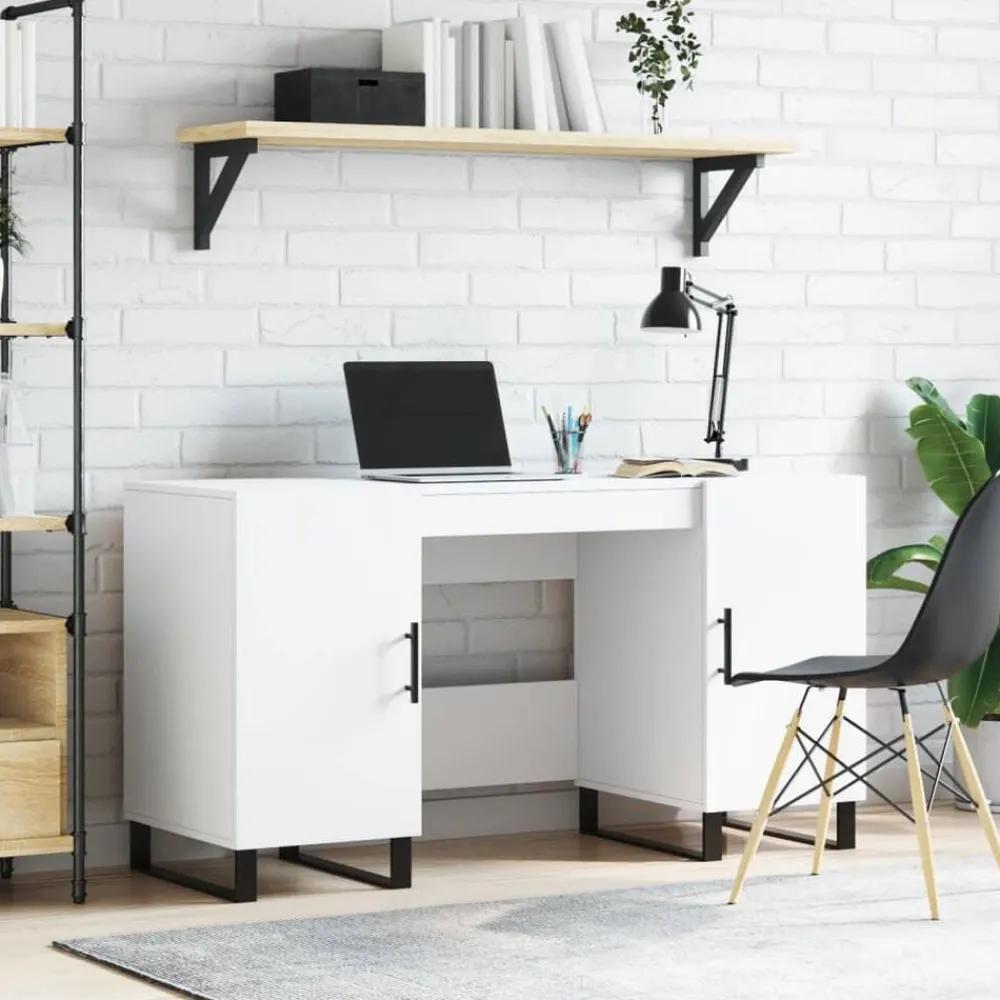 Kantoormeubelen*vidaXL Bureau 140x50x75 cm bewerkt hout Wit