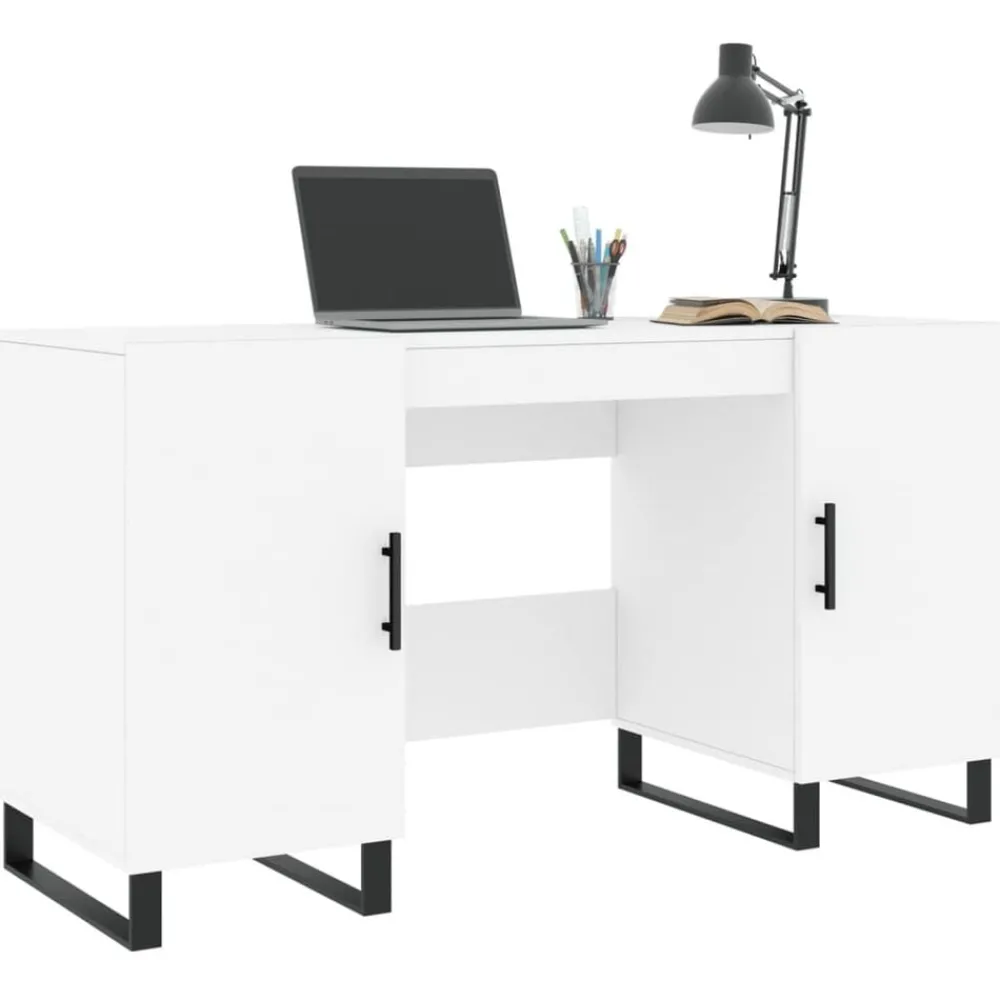 Kantoormeubelen*vidaXL Bureau 140x50x75 cm bewerkt hout Wit