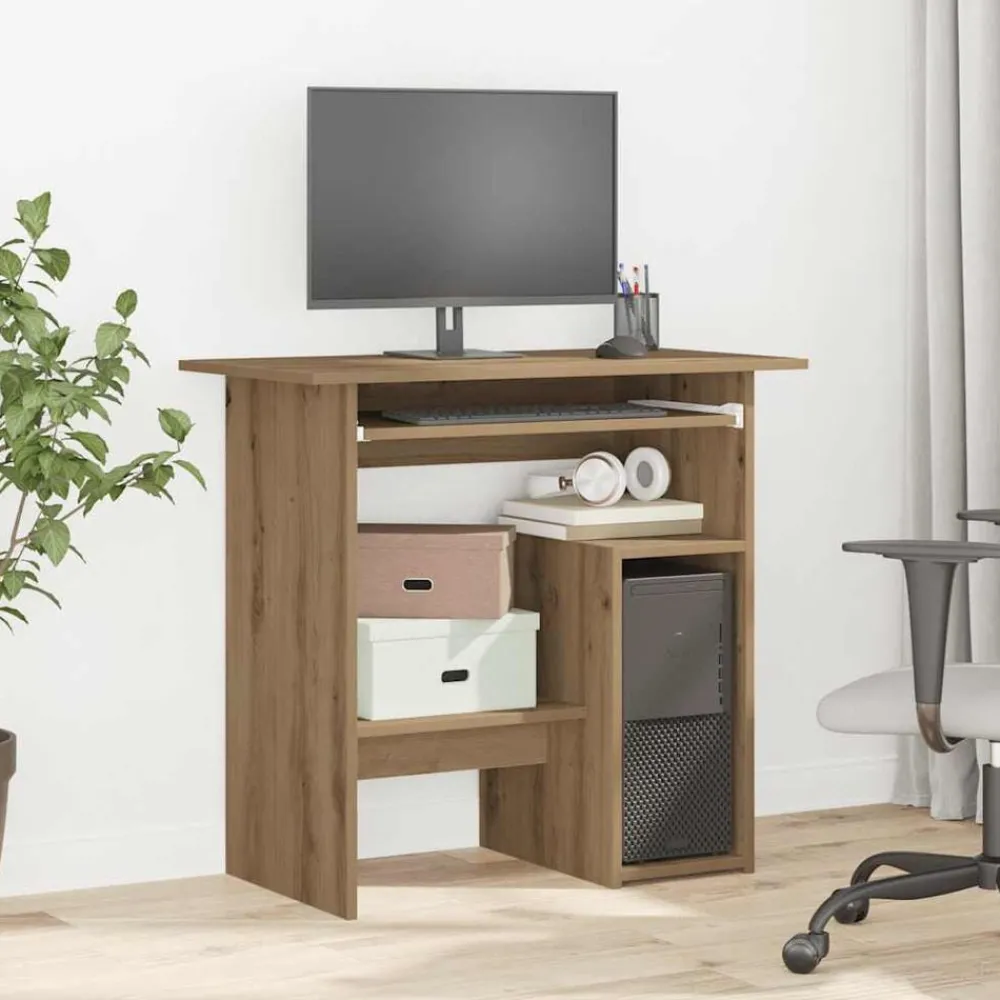 Kantoormeubelen*vidaXL Bureau 80x45x74 cm bewerkt hout artisanaal eikenkleur artisanaal eikenkleurig