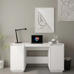 Kantoormeubelen*vidaXL Bureau 140x50x75 cm massief grenenhout Wit