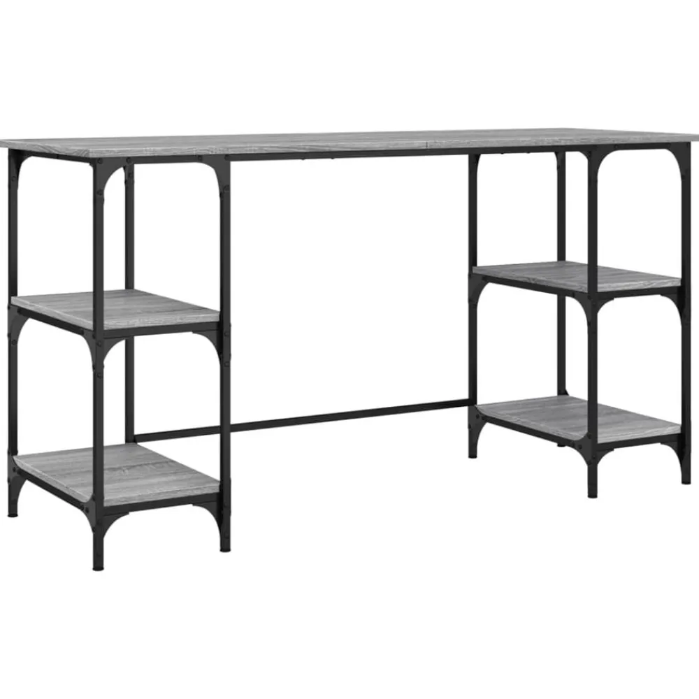 Kantoormeubelen*vidaXL Bureau 140x50x75 cm metaal en bewerkt hout eiken Grijs sonoma