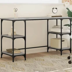 Kantoormeubelen*vidaXL Bureau 140x50x75 cm metaal en bewerkt hout eiken Grijs sonoma