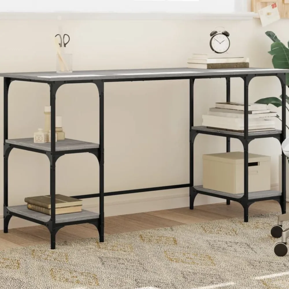 Kantoormeubelen*vidaXL Bureau 140x50x75 cm metaal en bewerkt hout eiken Grijs sonoma