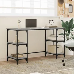 Kantoormeubelen*vidaXL Bureau 140x50x75 cm metaal en bewerkt hout eiken Grijs sonoma