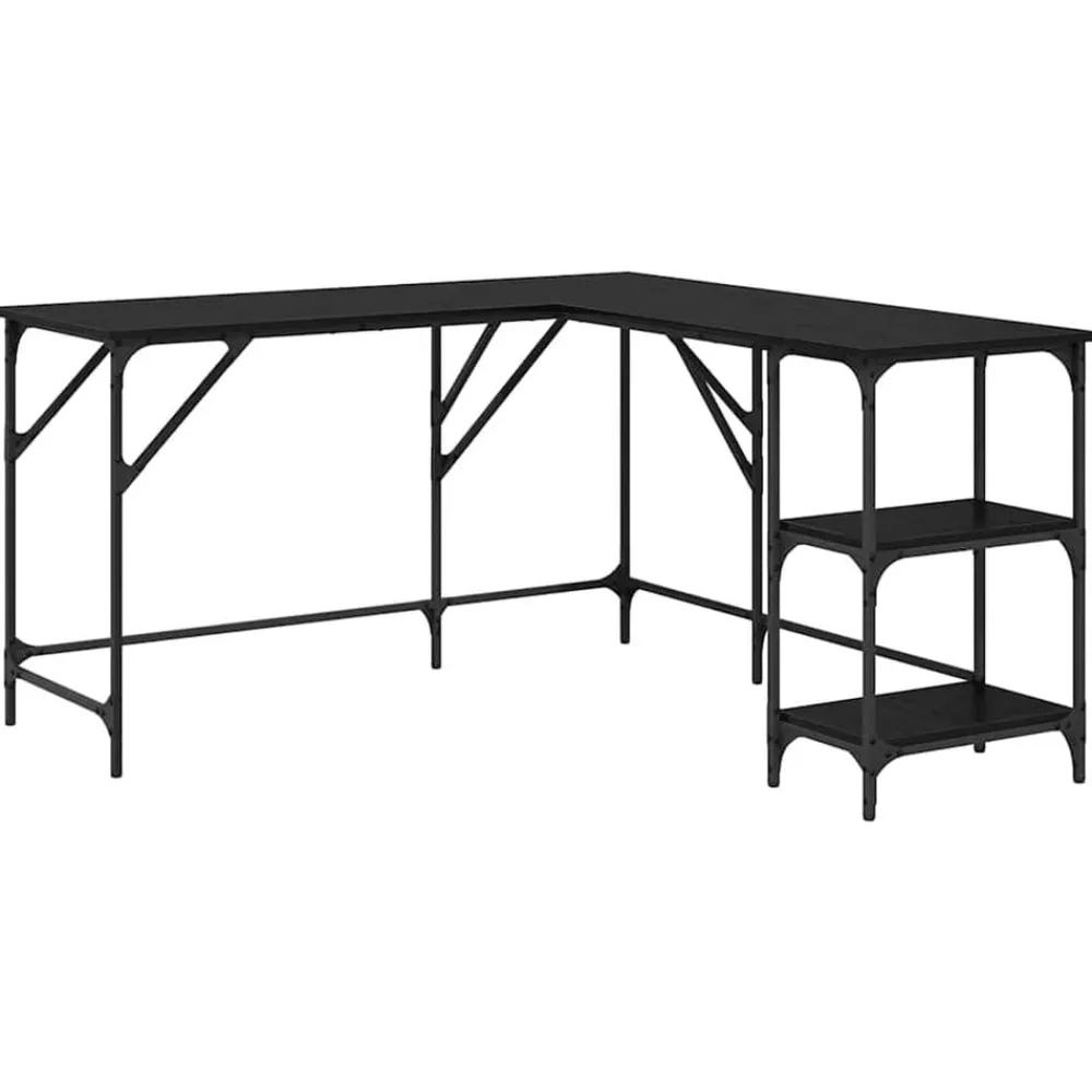 Kantoormeubelen*vidaXL Bureau 139 x 139 x 75 cm Bewerkt hout Zwart eiken