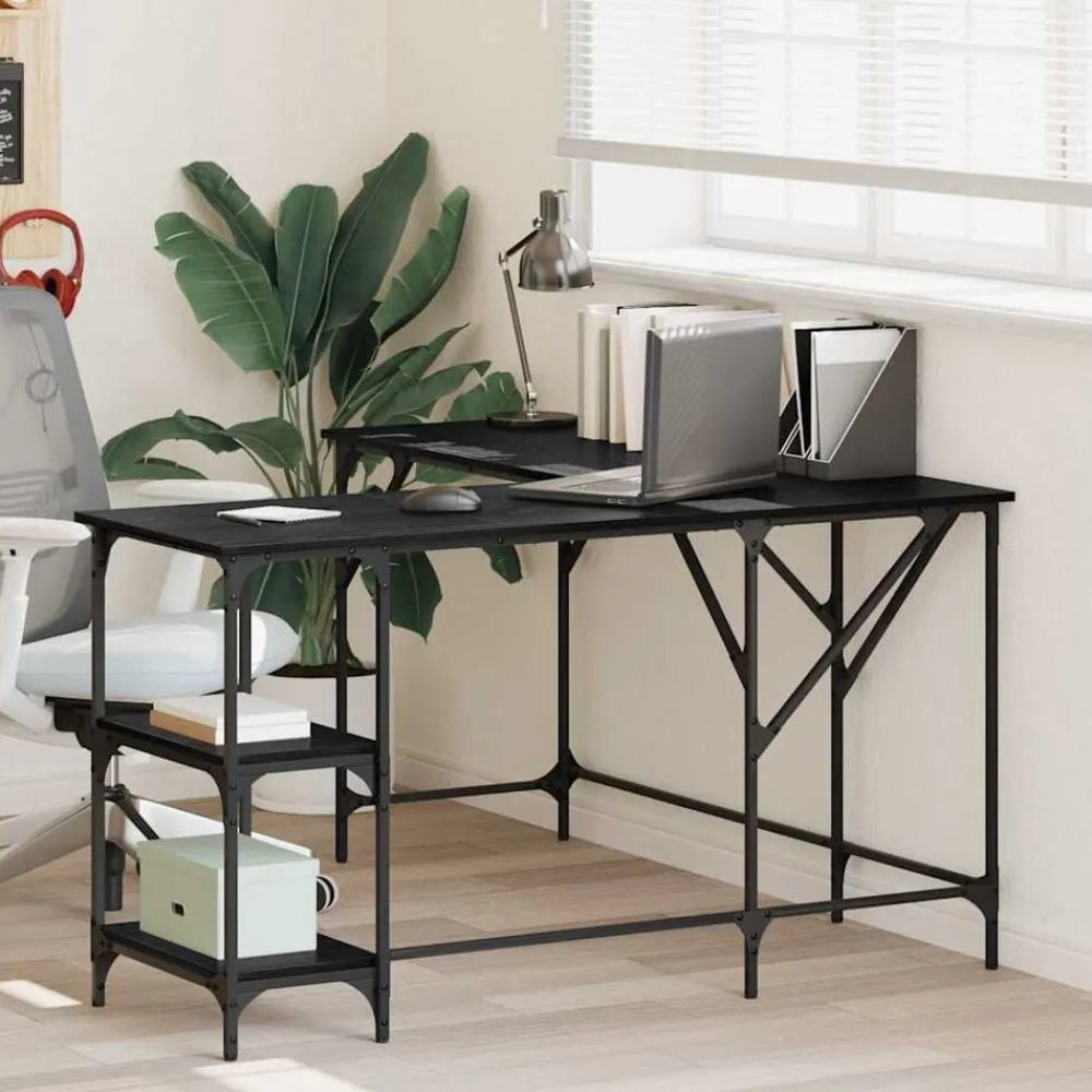 Kantoormeubelen*vidaXL Bureau 139 x 139 x 75 cm Bewerkt hout Zwart eiken