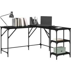 Kantoormeubelen*vidaXL Bureau 139 x 139 x 75 cm Bewerkt hout Zwart eiken