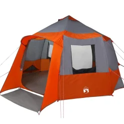 Buitensport*vidaXL Cabin Tent 12-Person met dak 405 x 405 x 273 cm Grijs en oranje