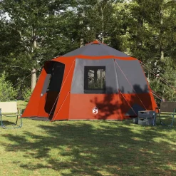 Buitensport*vidaXL Cabin Tent 12-Person met dak 405 x 405 x 273 cm Grijs en oranje