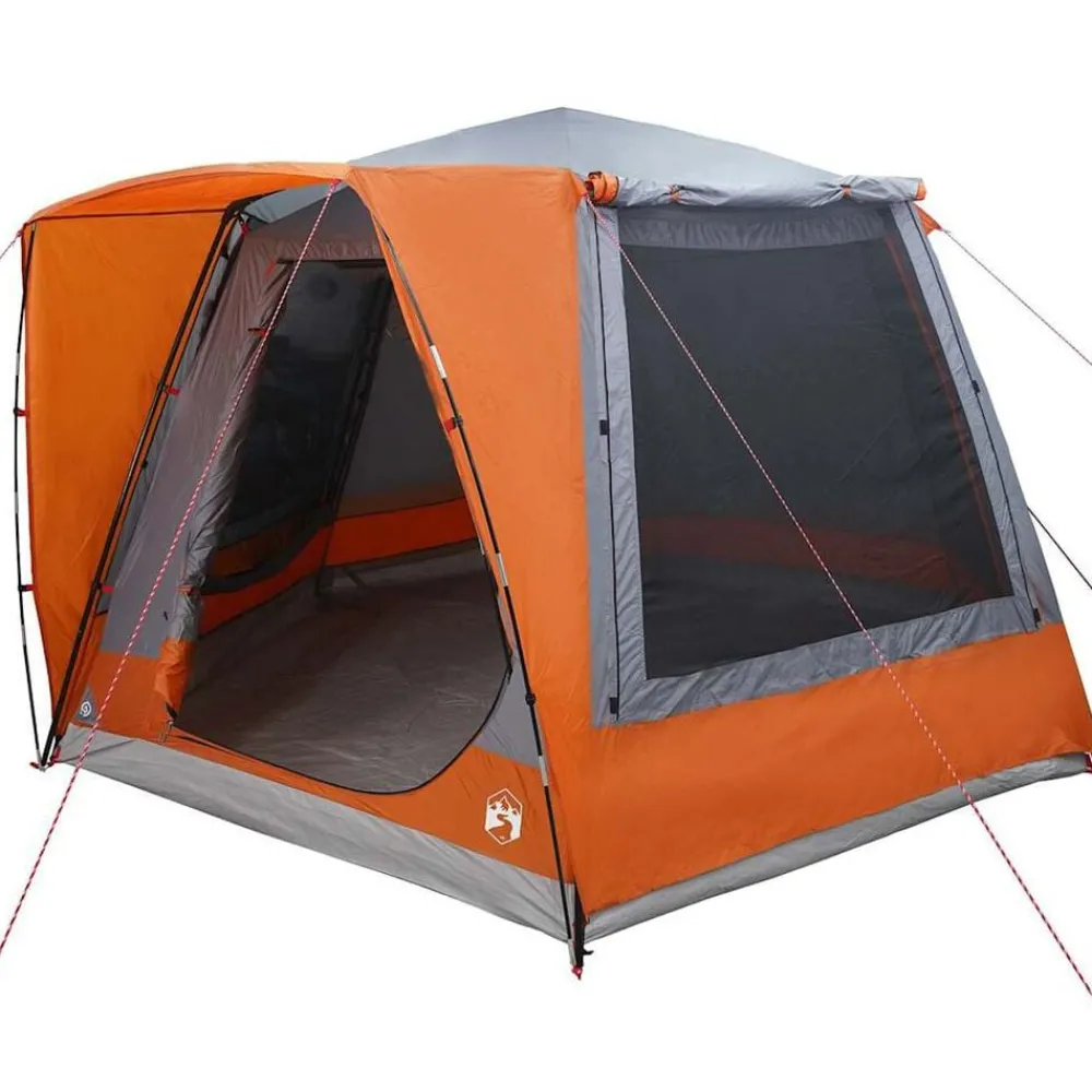 Buitensport*vidaXL Camping Tent 420 x 420 x 227 cm Polyester Grijs en oranje
