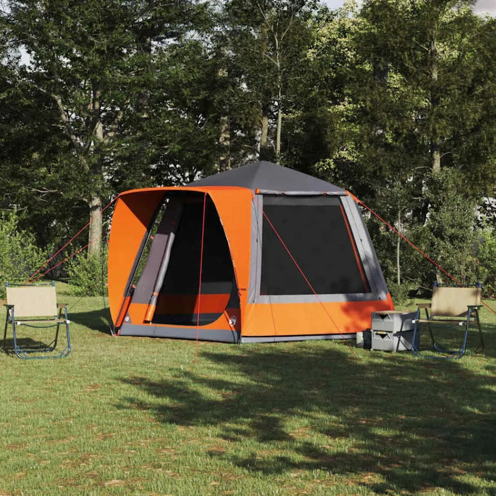 Buitensport*vidaXL Camping Tent 420 x 420 x 227 cm Polyester Grijs en oranje