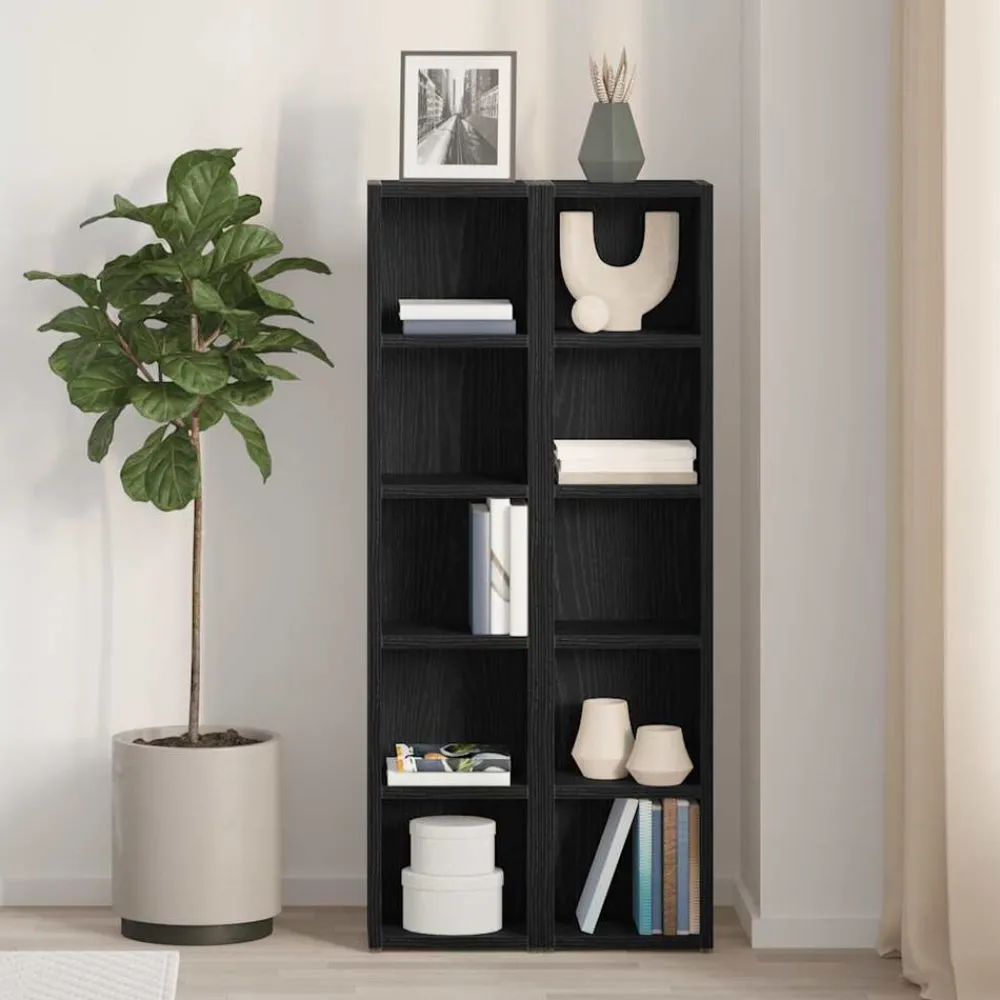 Kasten & Opbergmeubelen*vidaXL CD-kasten 2 st 21x16x93,5 cm spaanplaat kleurig Zwart eiken